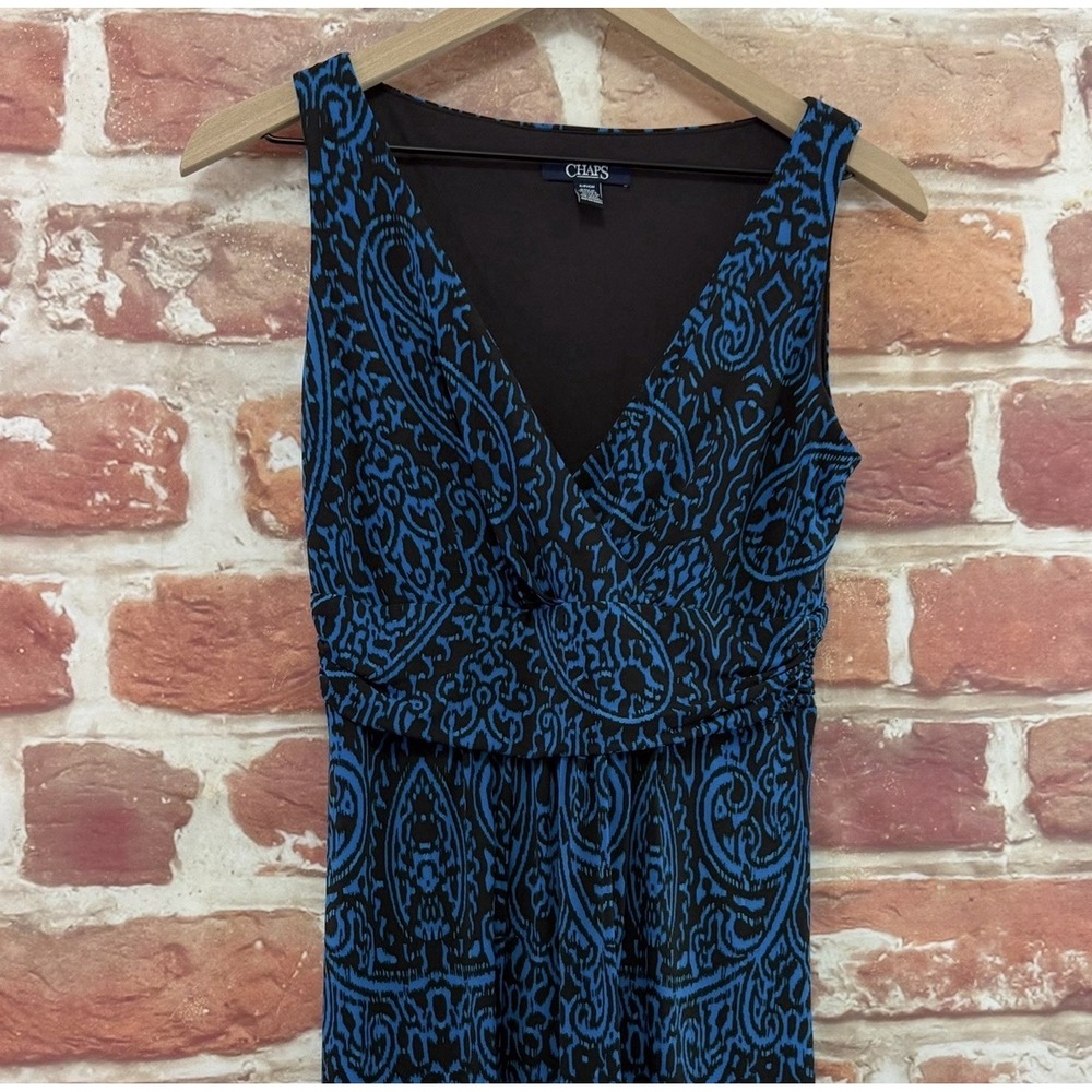 Ralph Lauren Chaps Dress Womens S Blue Black Boho Floral Empire Waist Sundress - Picture 3 of 9